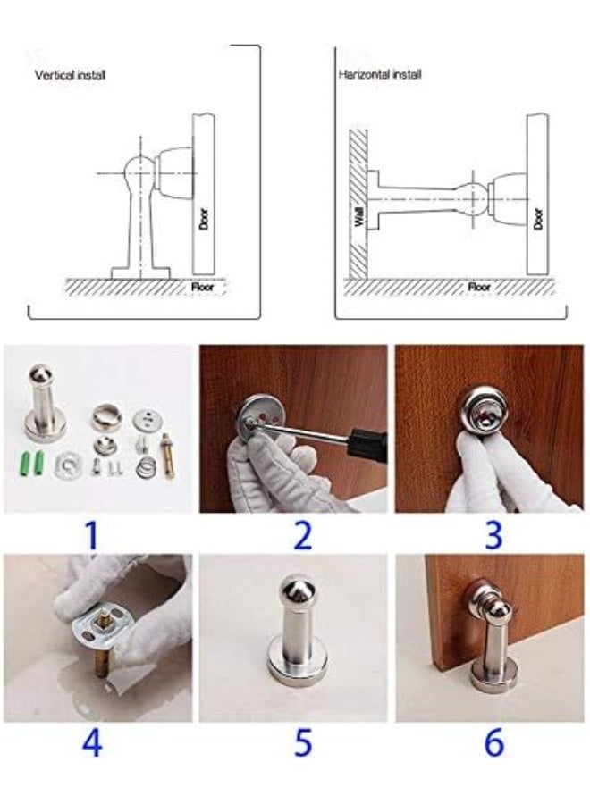 مصدات باب من الستانلس ستيل مغناطيسية  لالتقاط الباب وإيقافه، مصد تثبيت للباب من النيكل الروسي اللامع - Image 3